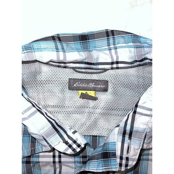 Eddie Bauer Mens Medium M Camp Shirt Lightweight Blue plaid Long Roll Sleeve - Picture 2 of 8
